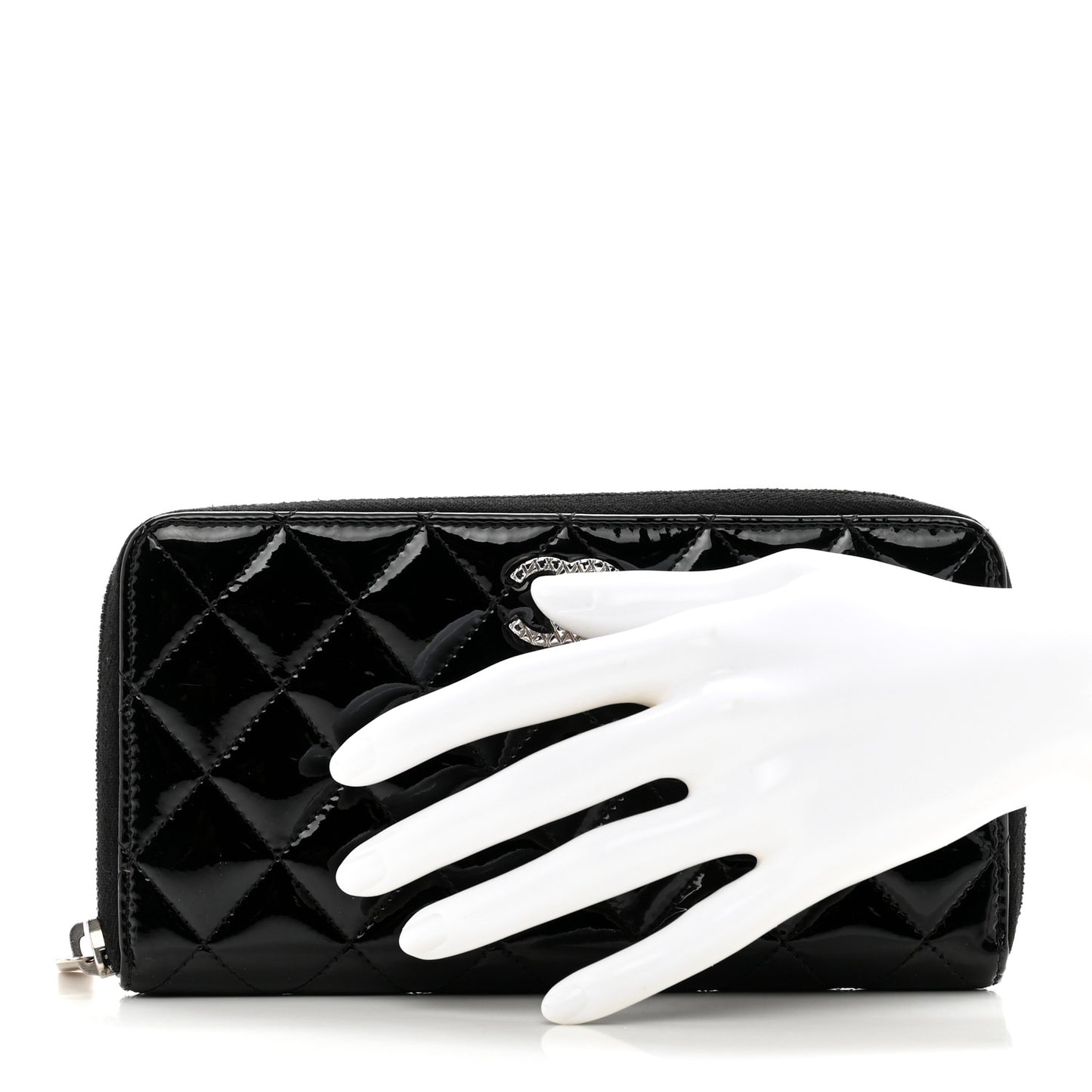 Patent Quilted Brilliant Zip Around Wallet Black