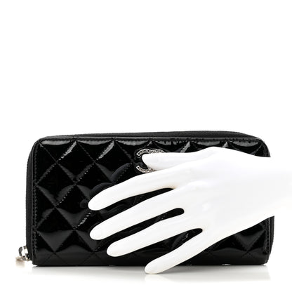 Chanel Patent Quilted Brilliant Zip Around Wallet Black 2 of 8