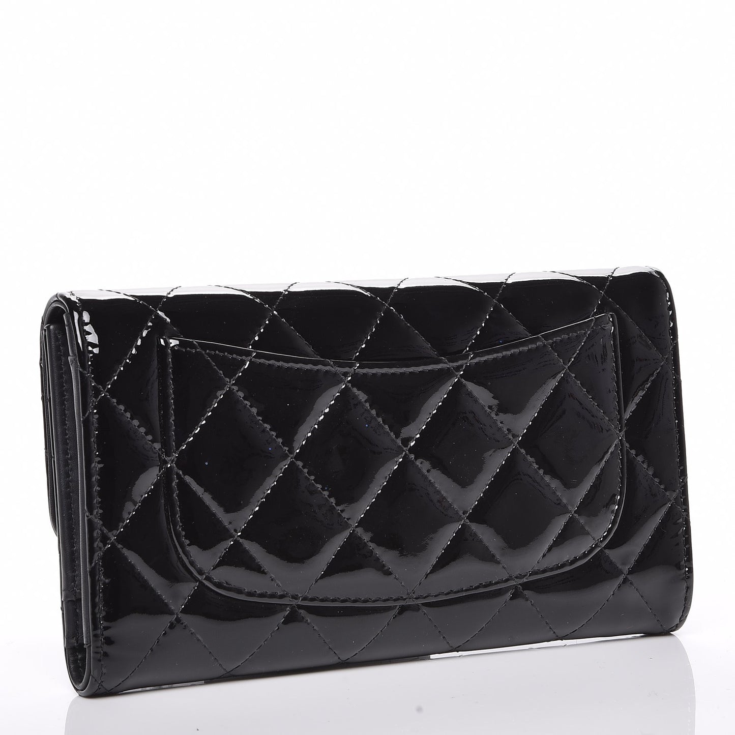Patent Calfskin Quilted Large Flap Wallet Black
