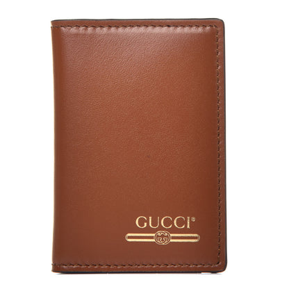 Gucci Calfskin Bi-Fold Logo Card Case Wallet Brown 1 of 8