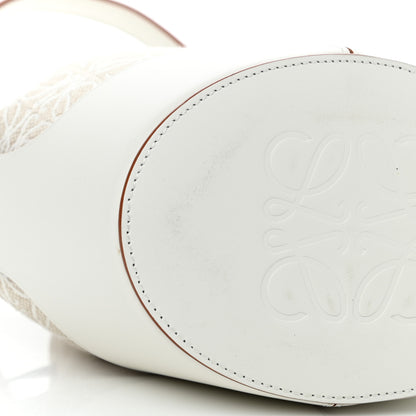 Loewe Calfskin Jacquard Linen Anagram Embroidered Small Balloon Bucket Bag Ecru White 9 of 10