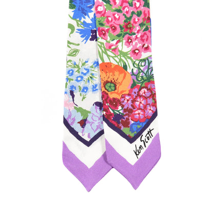 Gucci X KEN SCOTT Silk Twill Floral Print Neck Bow Scarf Ivory Dark Purple 2 of 3