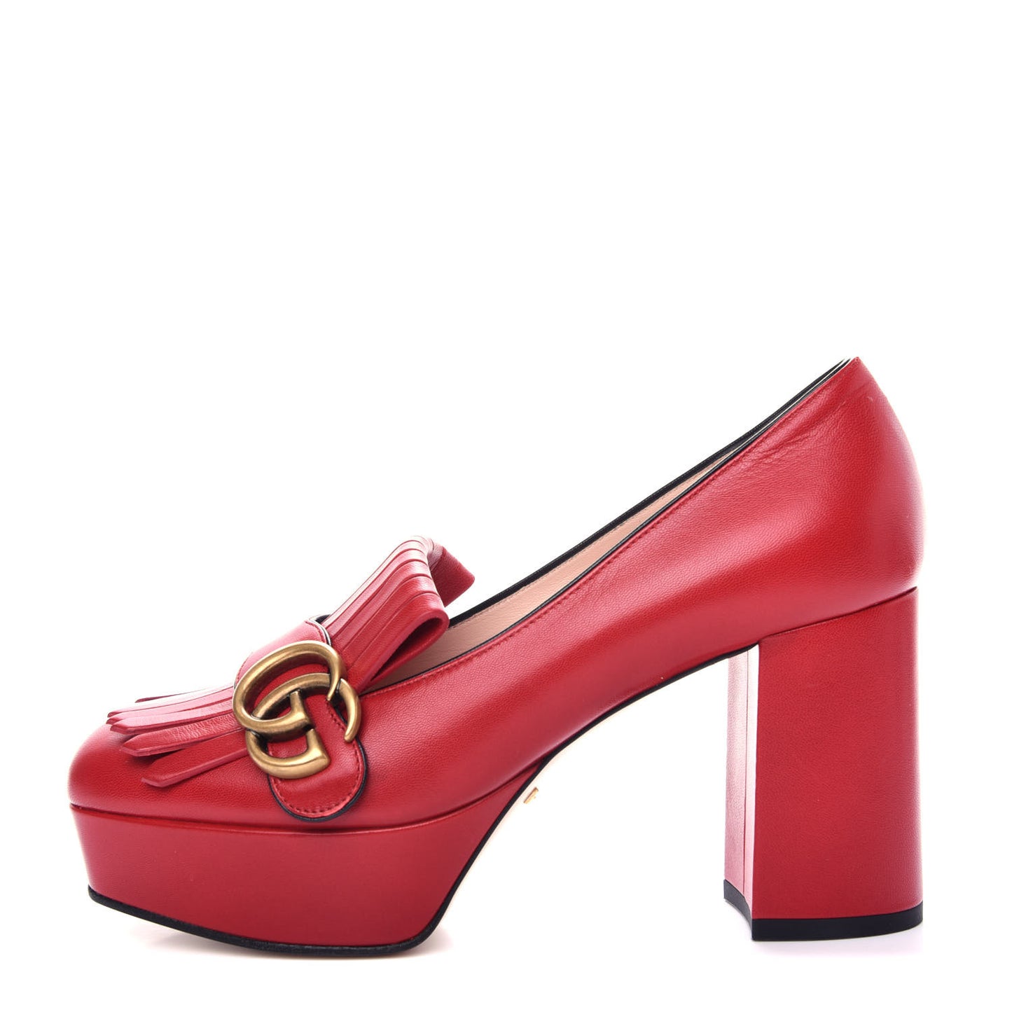 Malaga Kid GG Marmont Fringe Platform Loafer Pumps 36 Hibiscus Red