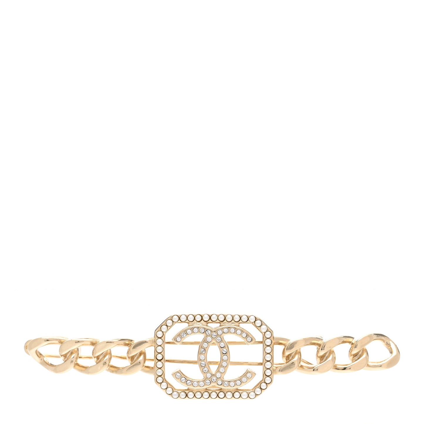 Crystal Chain CC Vendome Hair Clip Barrette Gold