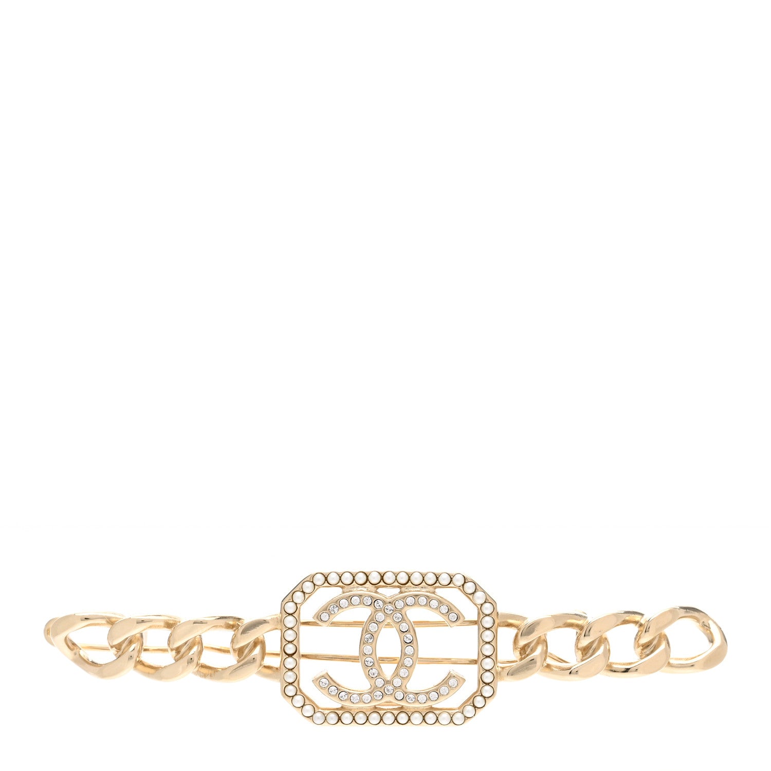 Chanel Crystal Chain CC Vendome Hair Clip Barrette Gold 1 of 4