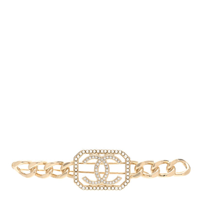 Chanel Crystal Chain CC Vendome Hair Clip Barrette Gold 1 of 4