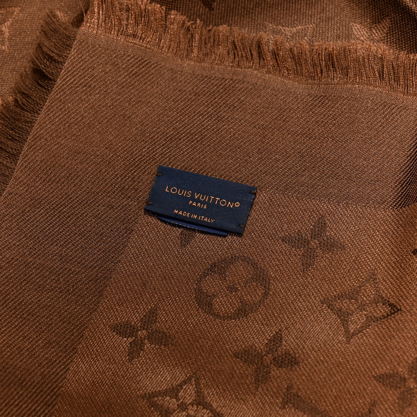 Silk Lurex Wool Monogram Shine Shawl Brown