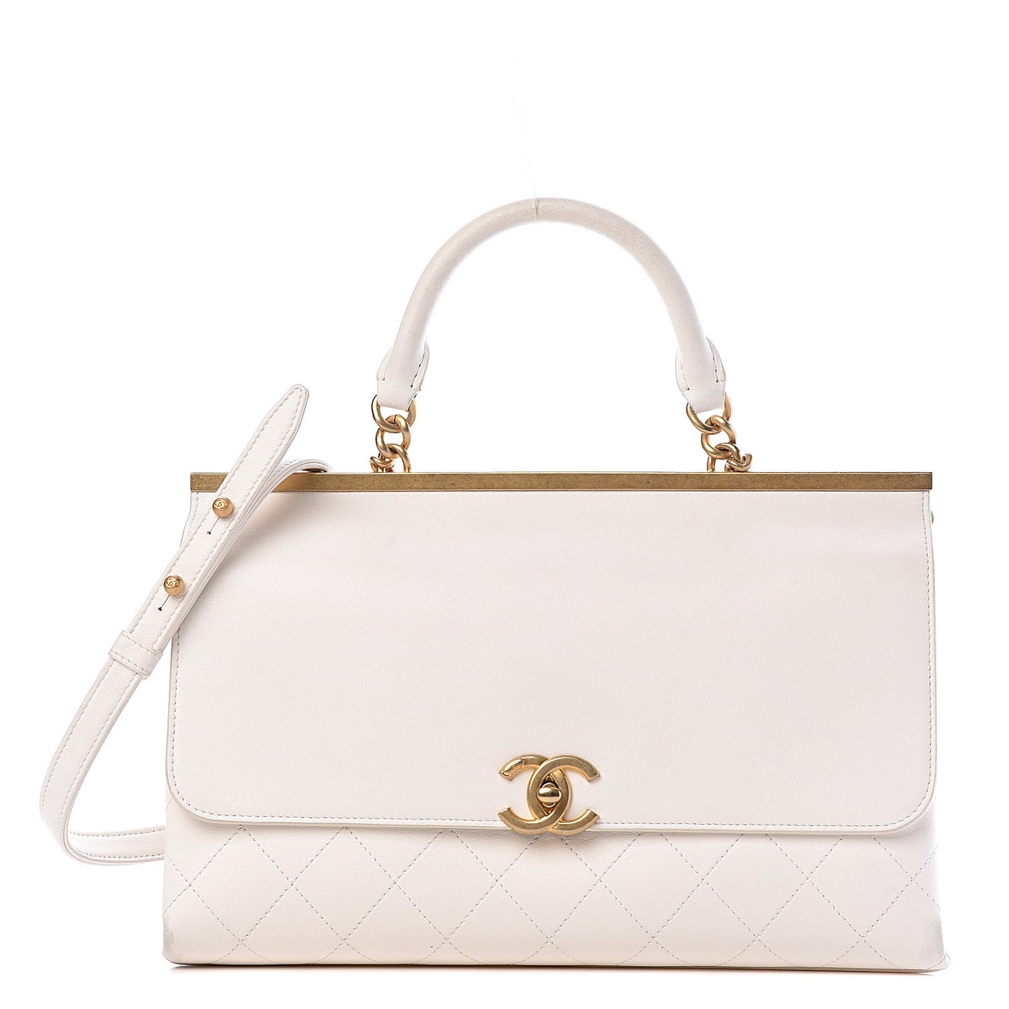 Lambskin Quilted Coco Luxe Top Handle Flap White