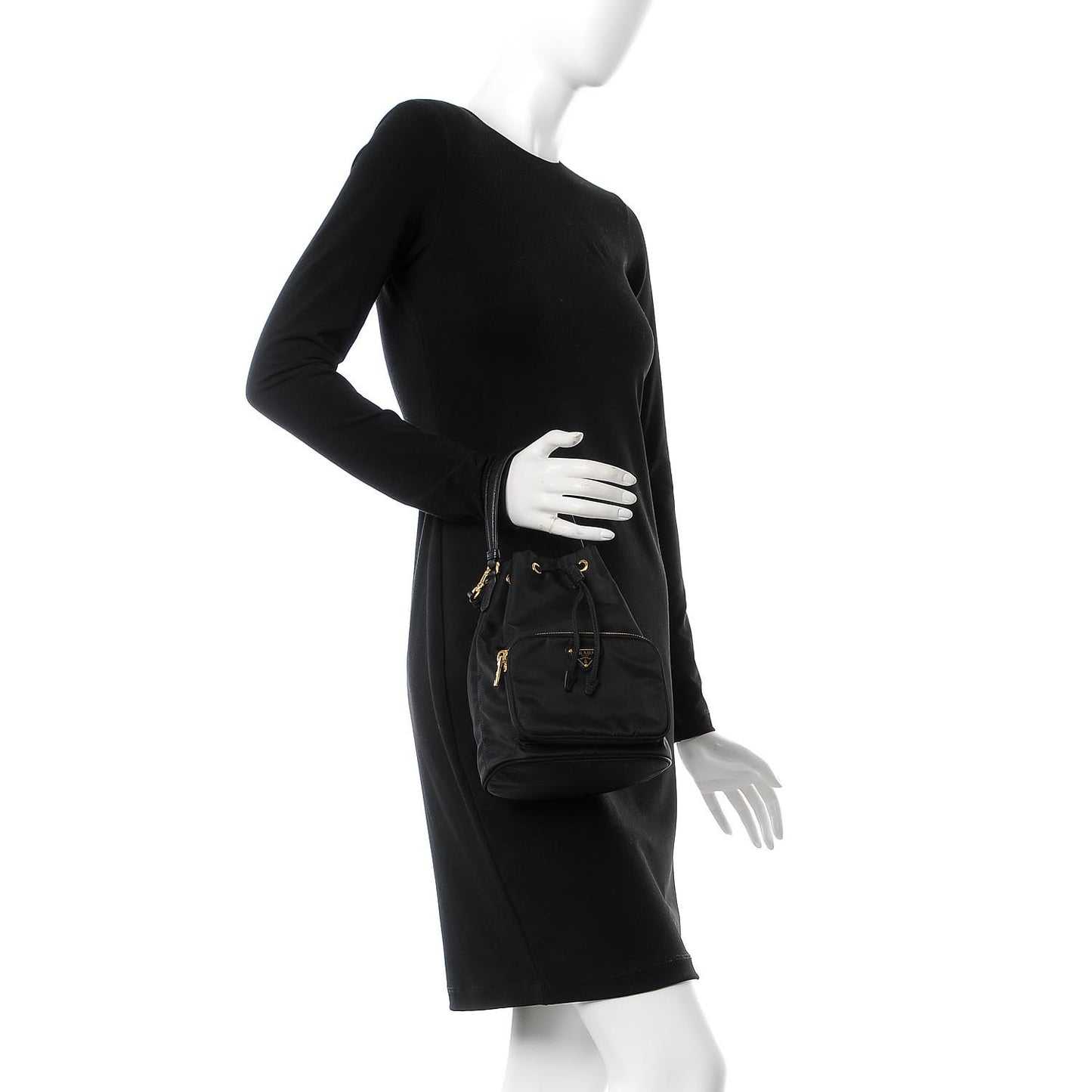 Tessuto Nylon Saffiano Mini Bucket Crossbody Bag Black