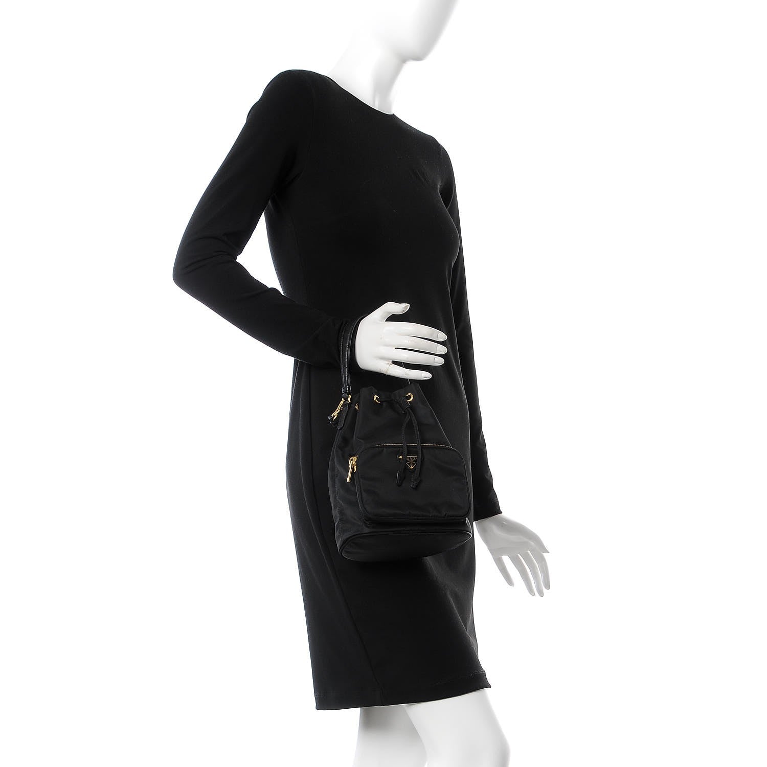Prada Tessuto Nylon Saffiano Mini Bucket Crossbody Bag Black 2 of 10