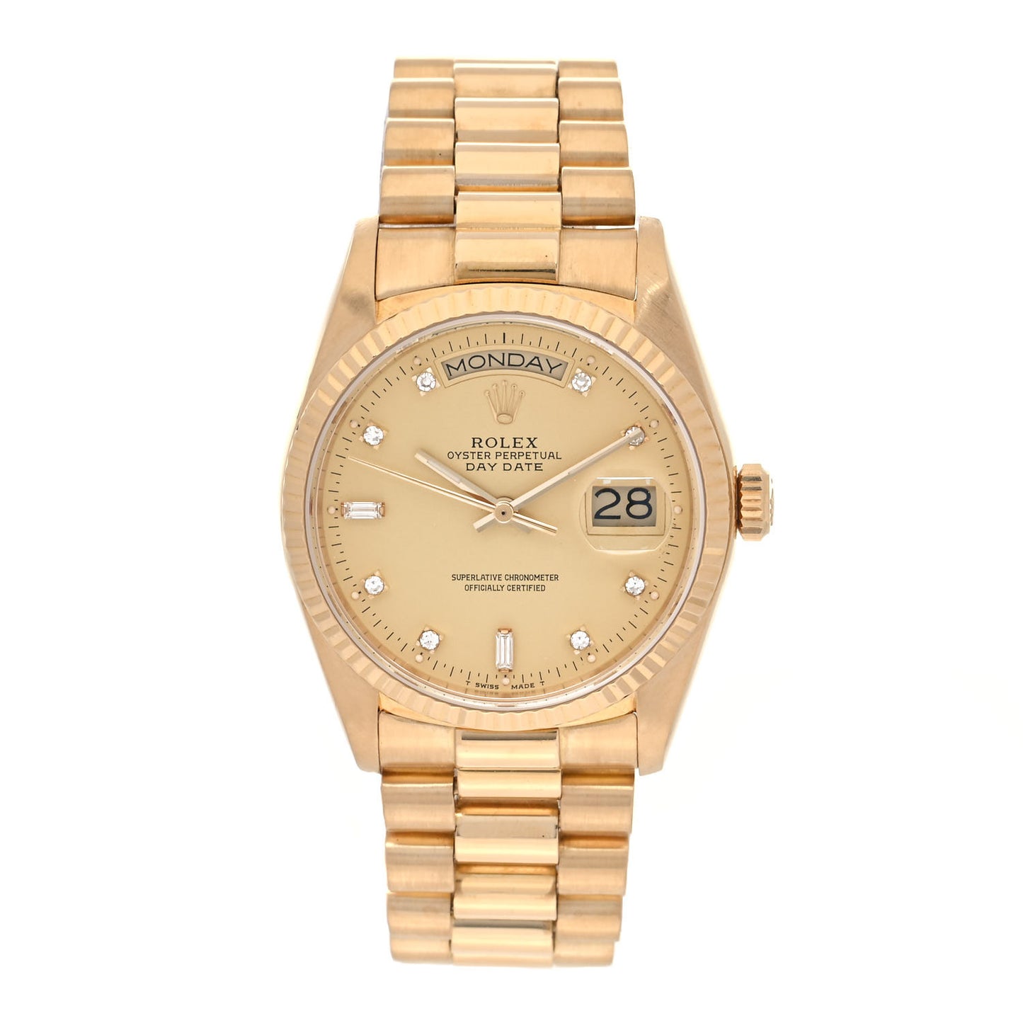 18K Yellow Gold Diamond 36mm Oyster Perpetual Day-Date President Watch Champagne 18038