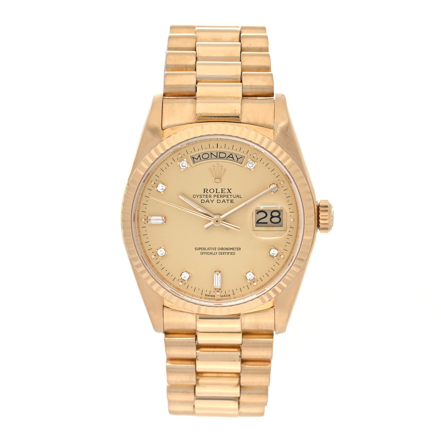 Rolex 18K Yellow Gold Diamond 36mm Oyster Perpetual Day-Date President Watch Champagne 18038 1 of 4