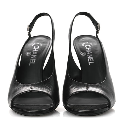Chanel Goatskin Slingback Sandals 39.5 Black 3 of 12