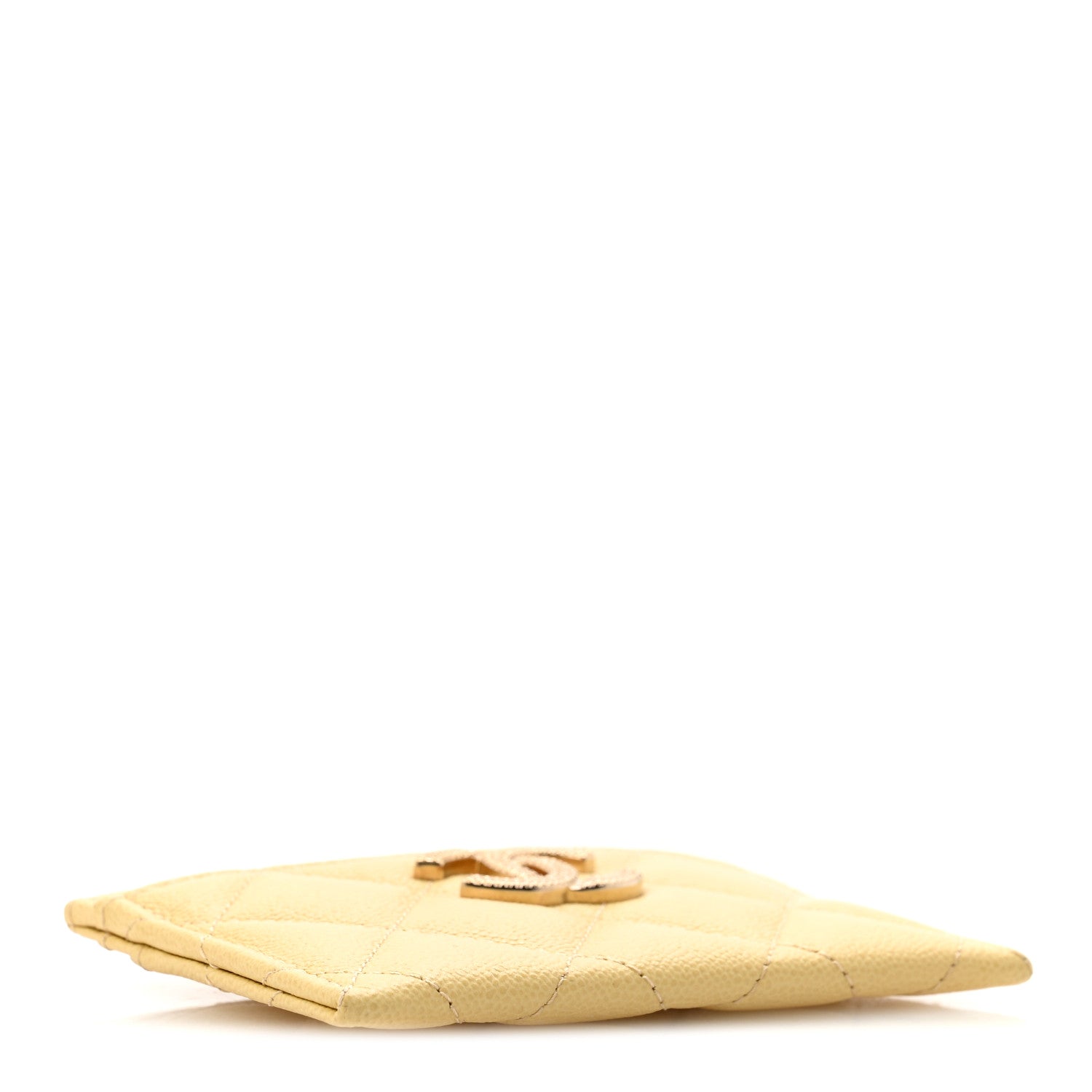 Chanel Caviar Quilted Studded CC Card Holder Yellow 4 of 10