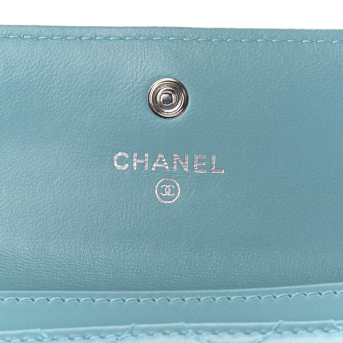 Lambskin Quilted Flap Card Holder Turquoise