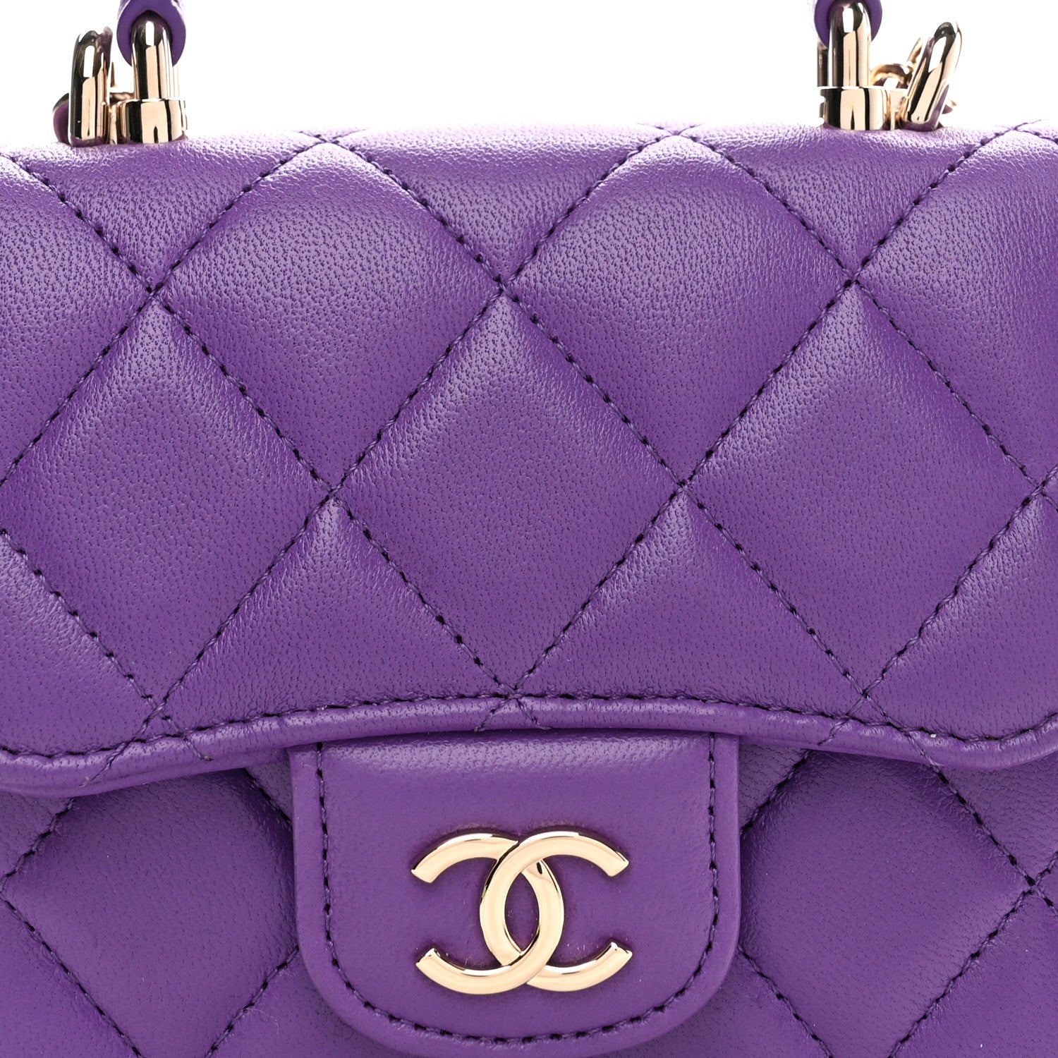 Chanel Lambskin Quilted Top Handle Flap Clutch With Chain Purple 8 of 10