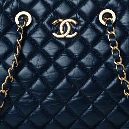 Chanel Aged Calfskin Quilted Large Coco Handle Shopping Tote Navy 9 of 11