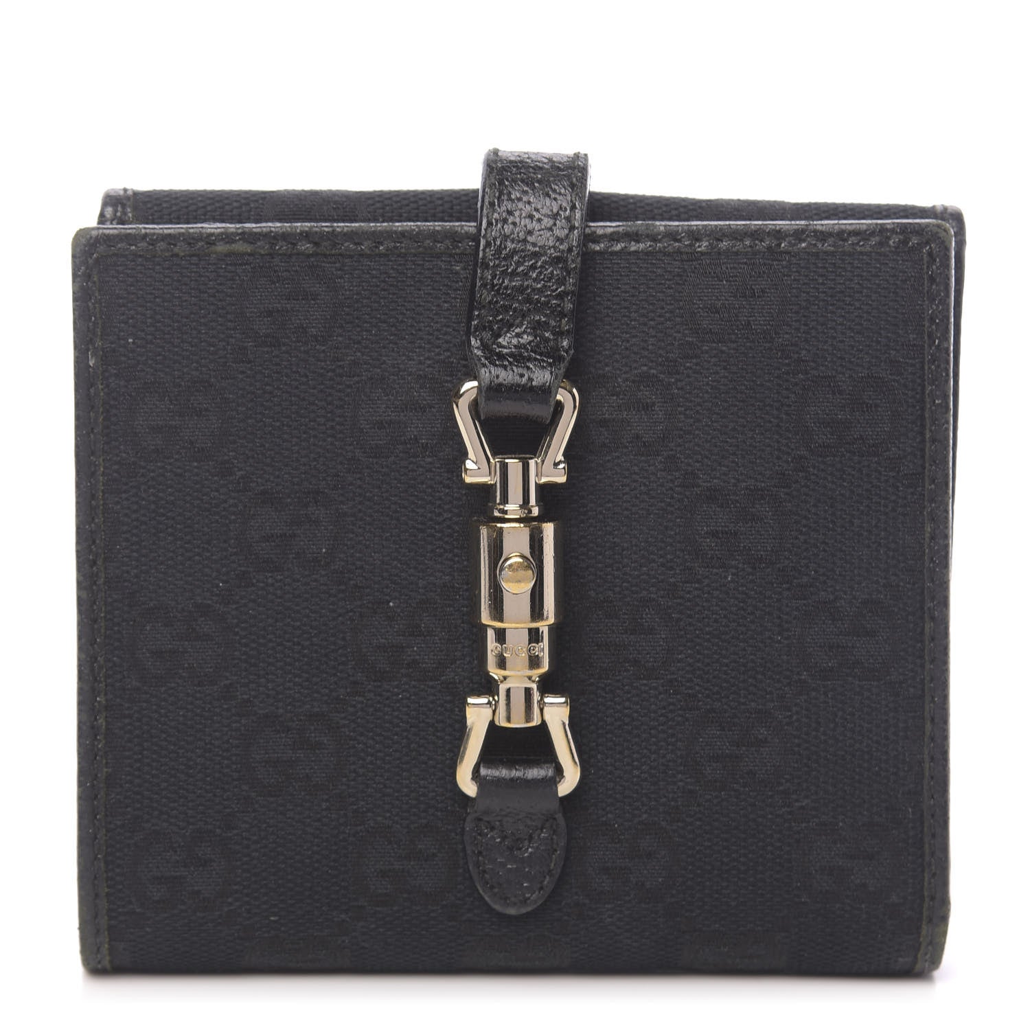 Gucci Monogram Piston Lock Compact Wallet Black 1 of 8