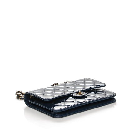 Chanel Patent Goatskin Quilted CC Eyelet Wallet On Chain WOC Blue 4 of 9