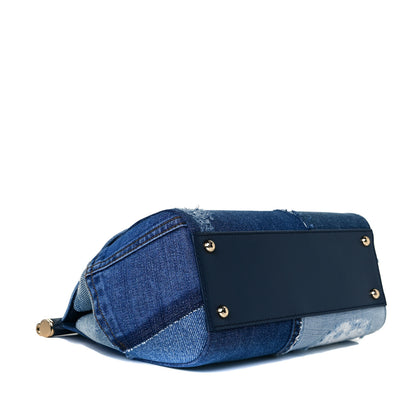 Dolce & Gabbana Calfskin Denim Patchwork Medium Miss Sicily Satchel Blue 3 of 6