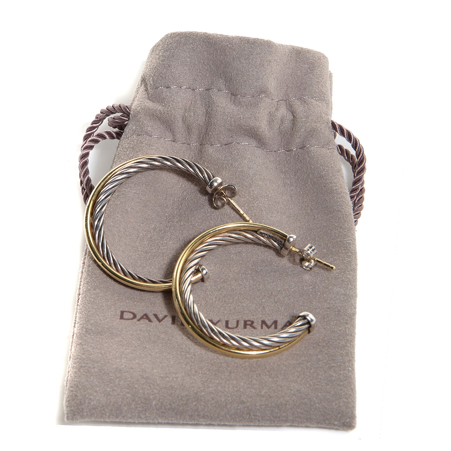 Sterling Silver 18k Gold 31mm Crossover Cable Hoop Earrings
