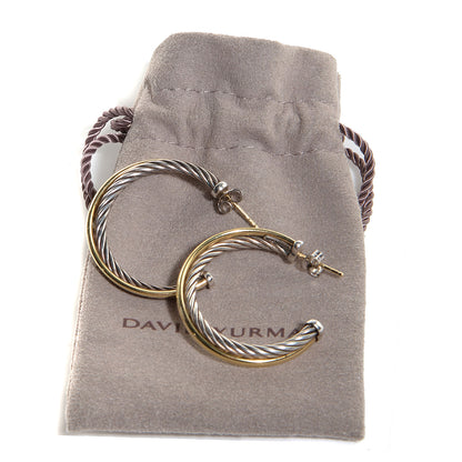 David Yurman Sterling Silver 18k Gold 31mm Crossover Cable Hoop Earrings 7 of 7