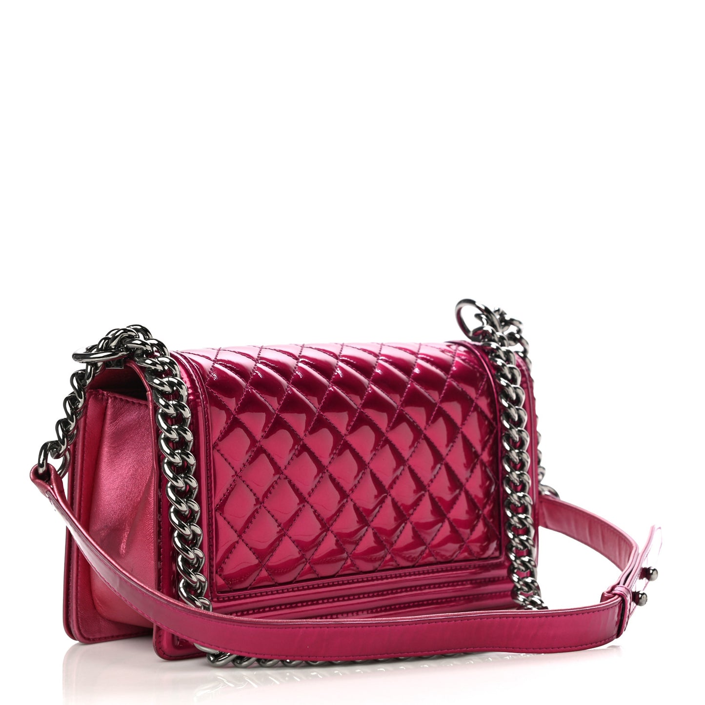 Metallic Patent Calfskin Quilted Medium Boy Flap Pink