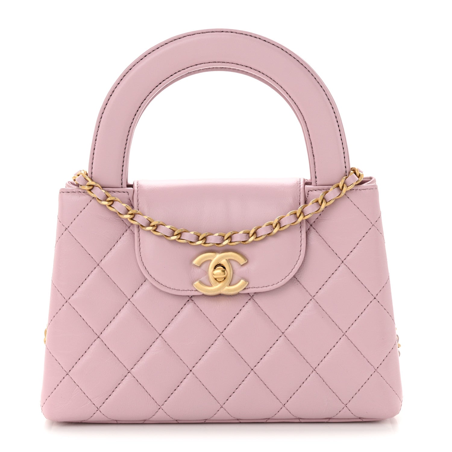 Chanel Shiny Aged Calfskin Quilted Nano Kelly Shopper Pink 1 of 11