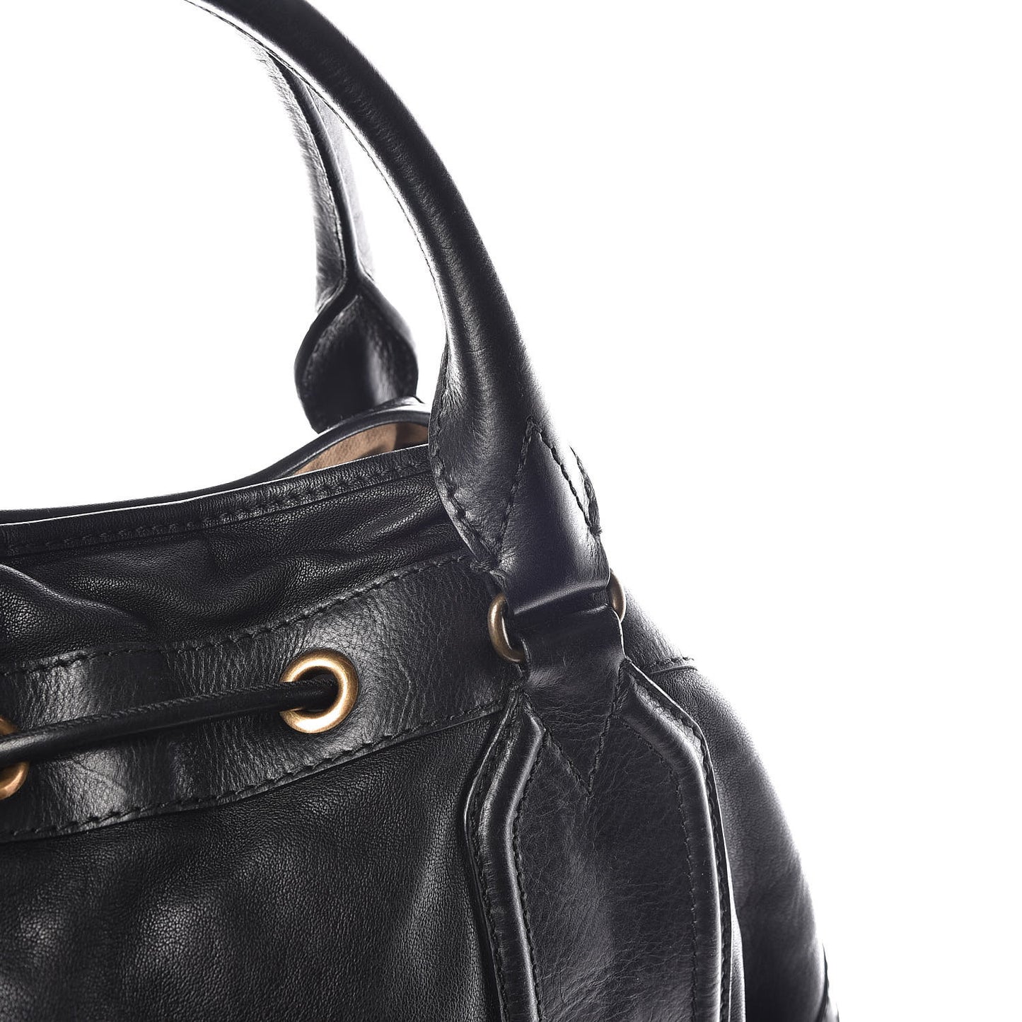 Grainy Calfskin Tassel Drawstring Shoulder Bag Black
