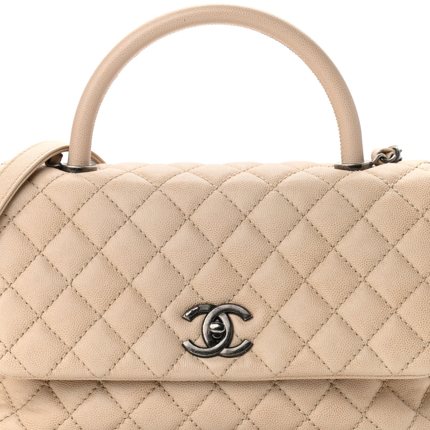 Caviar Quilted Small Coco Handle Flap Light Beige