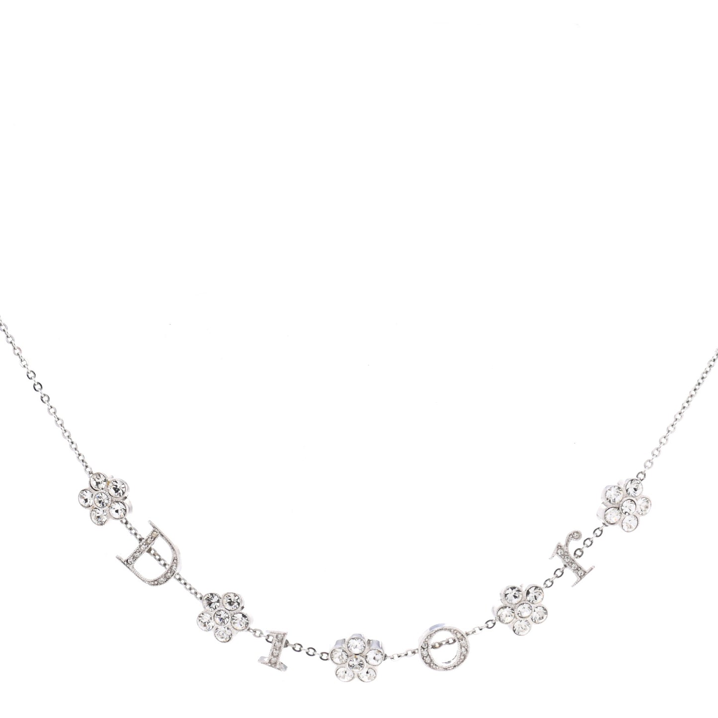 Crystal Logo Charm Necklace Silver