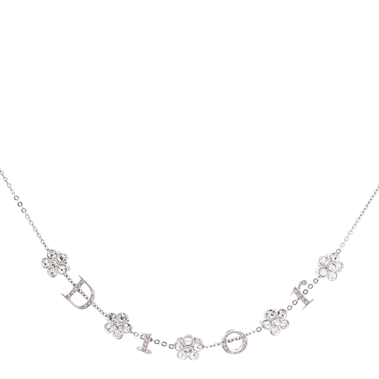 Christian Dior Crystal Logo Charm Necklace Silver 1 of 5