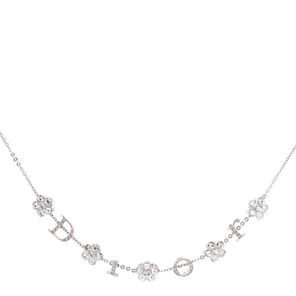 Christian Dior Crystal Logo Charm Necklace Silver 1 of 5