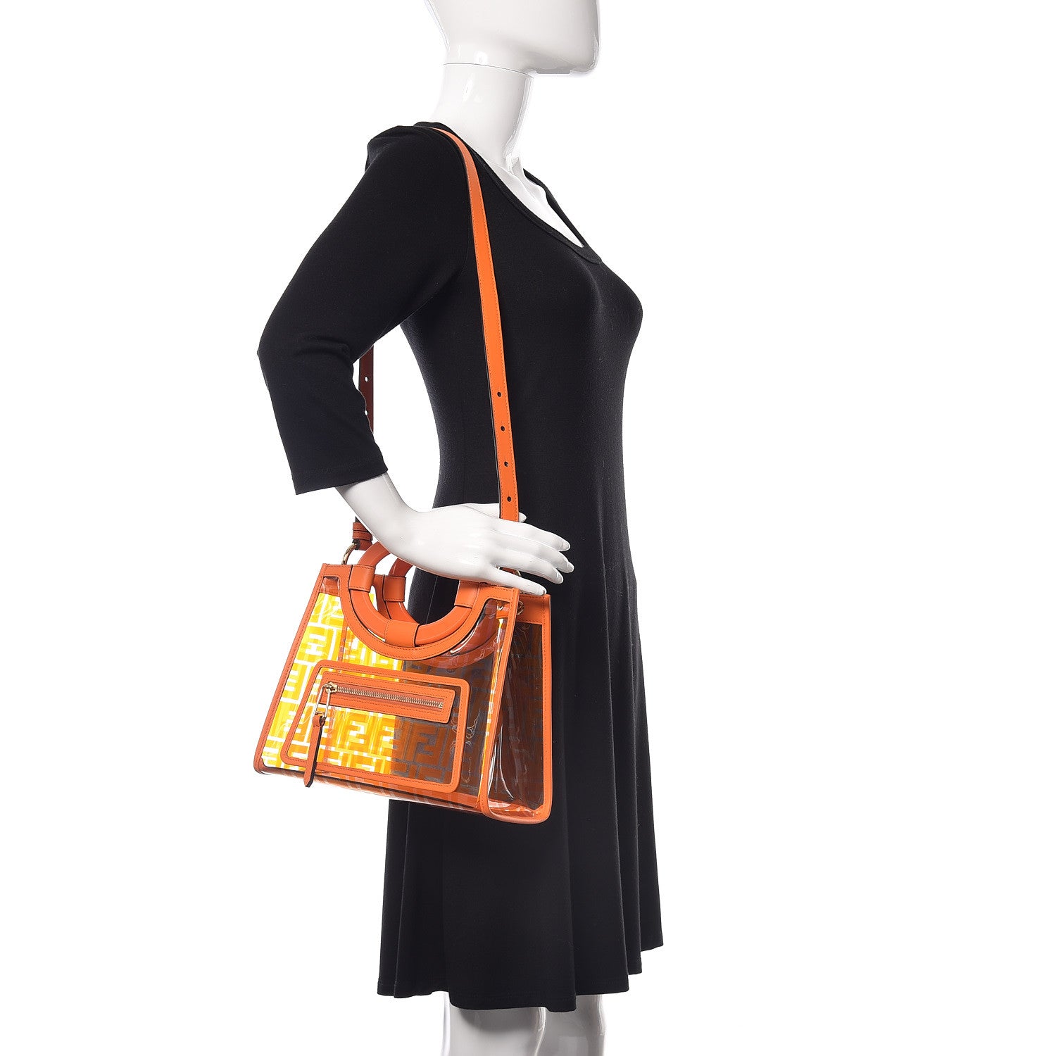 Fendi TPU FF Vitello Century Plexiglass Small Runaway Shopper Tote Aranciata 2 of 9