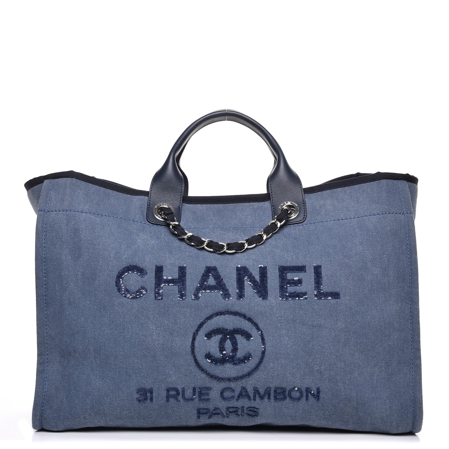 Canvas Sequin Large Deauville Tote Navy