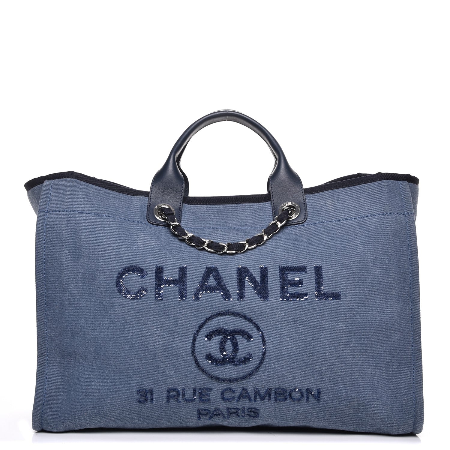 Chanel Canvas Sequin Large Deauville Tote Navy 1 of 10