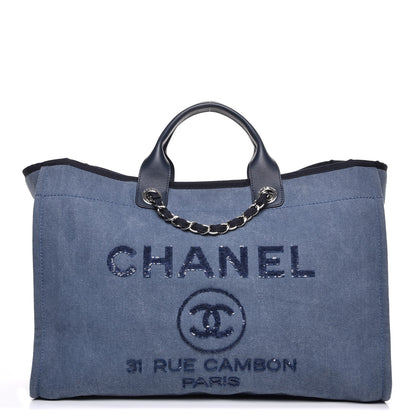 Chanel Canvas Sequin Large Deauville Tote Navy 1 of 10