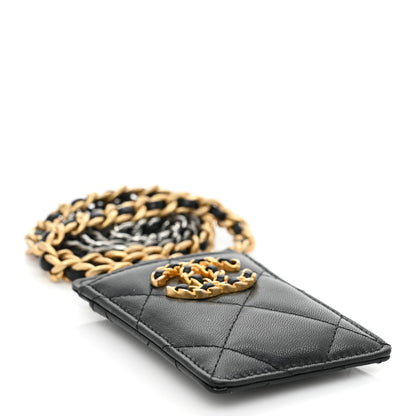Chanel Goatskin Quilted Chanel 19 Card Holder On Chain Black 4 of 10