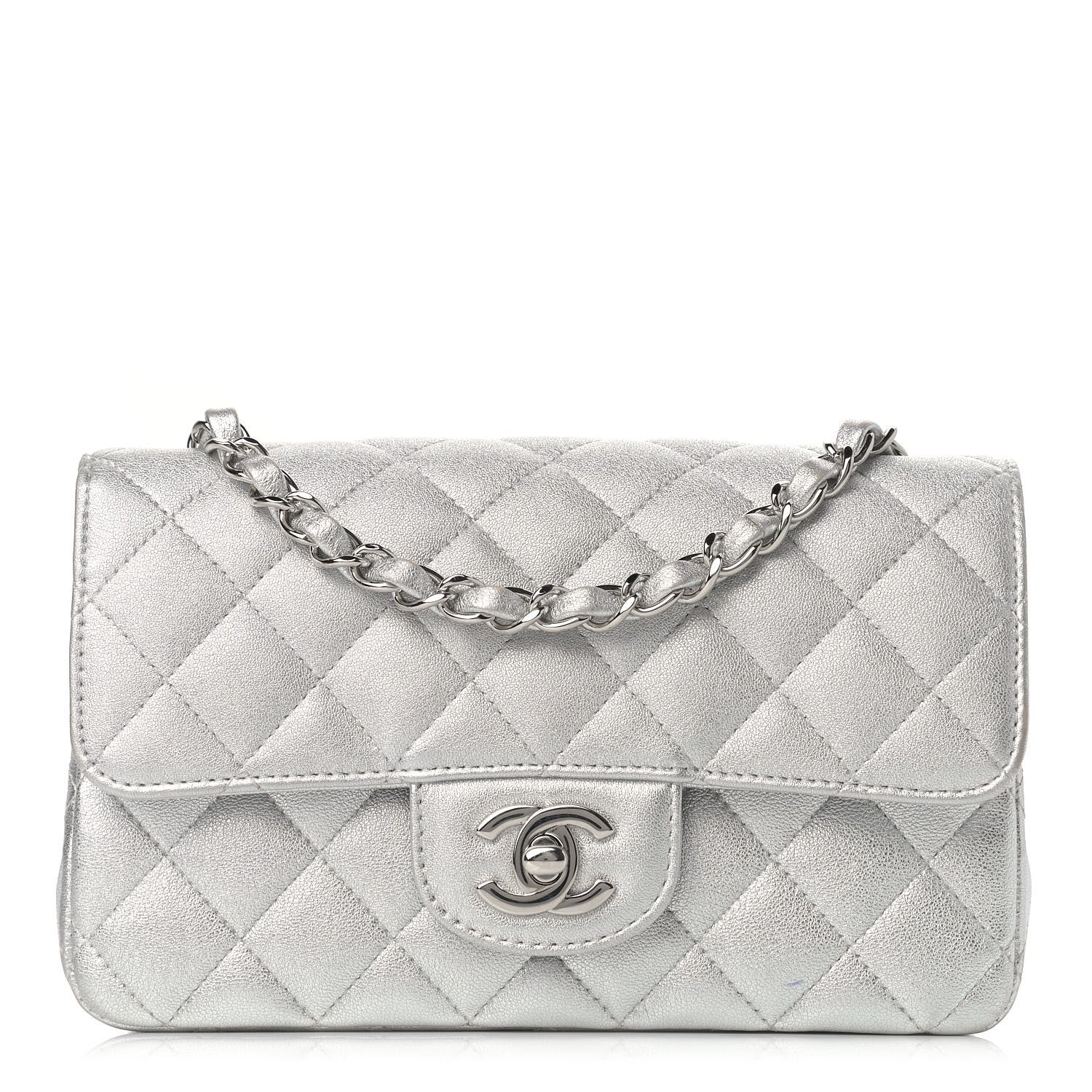 Chanel Metallic Lambskin Quilted Mini Rectangular Flap Silver 1 of 10