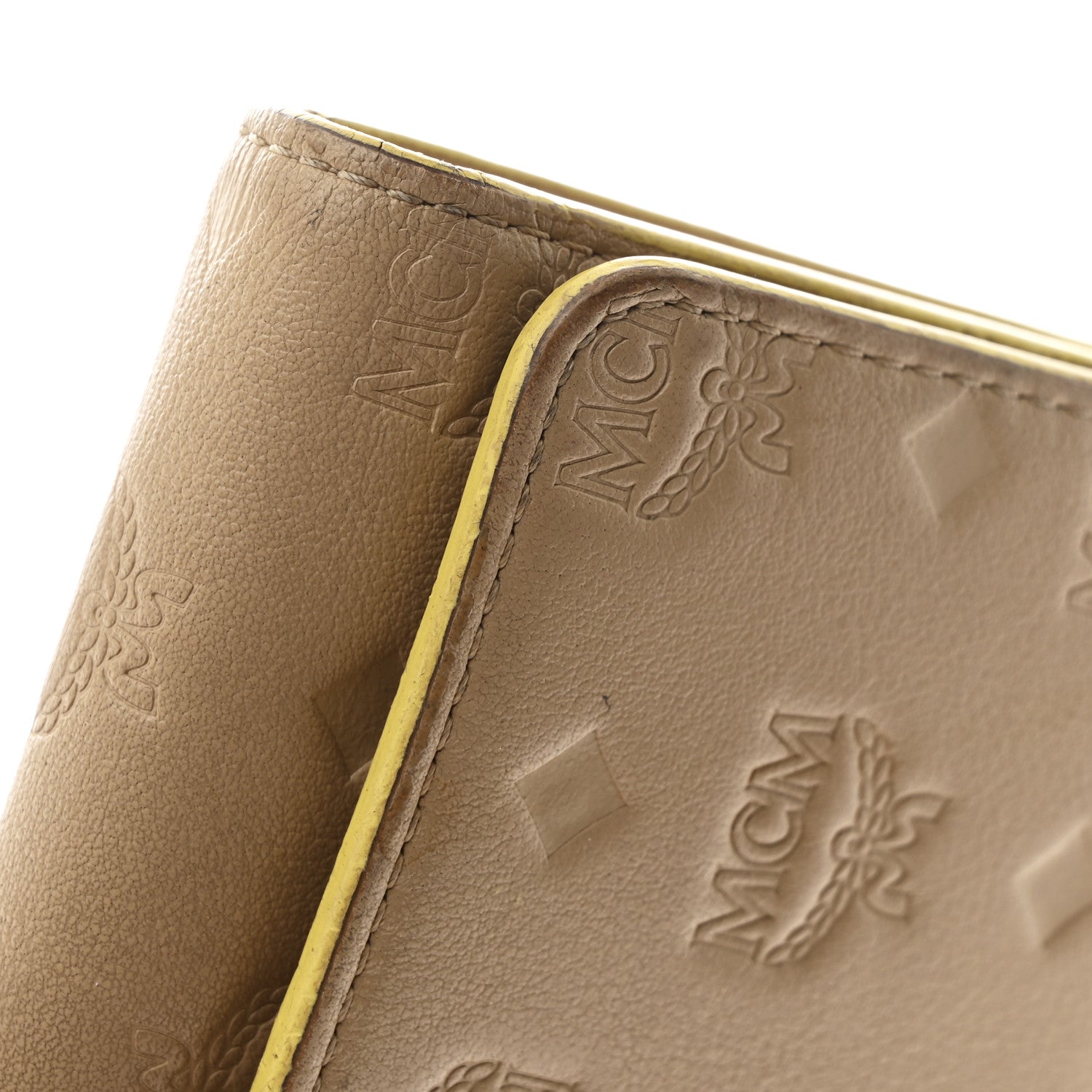 MCM Calfskin Ottomar Klara Tri Fold Phone Wallet On Strap Croissant 13 of 15