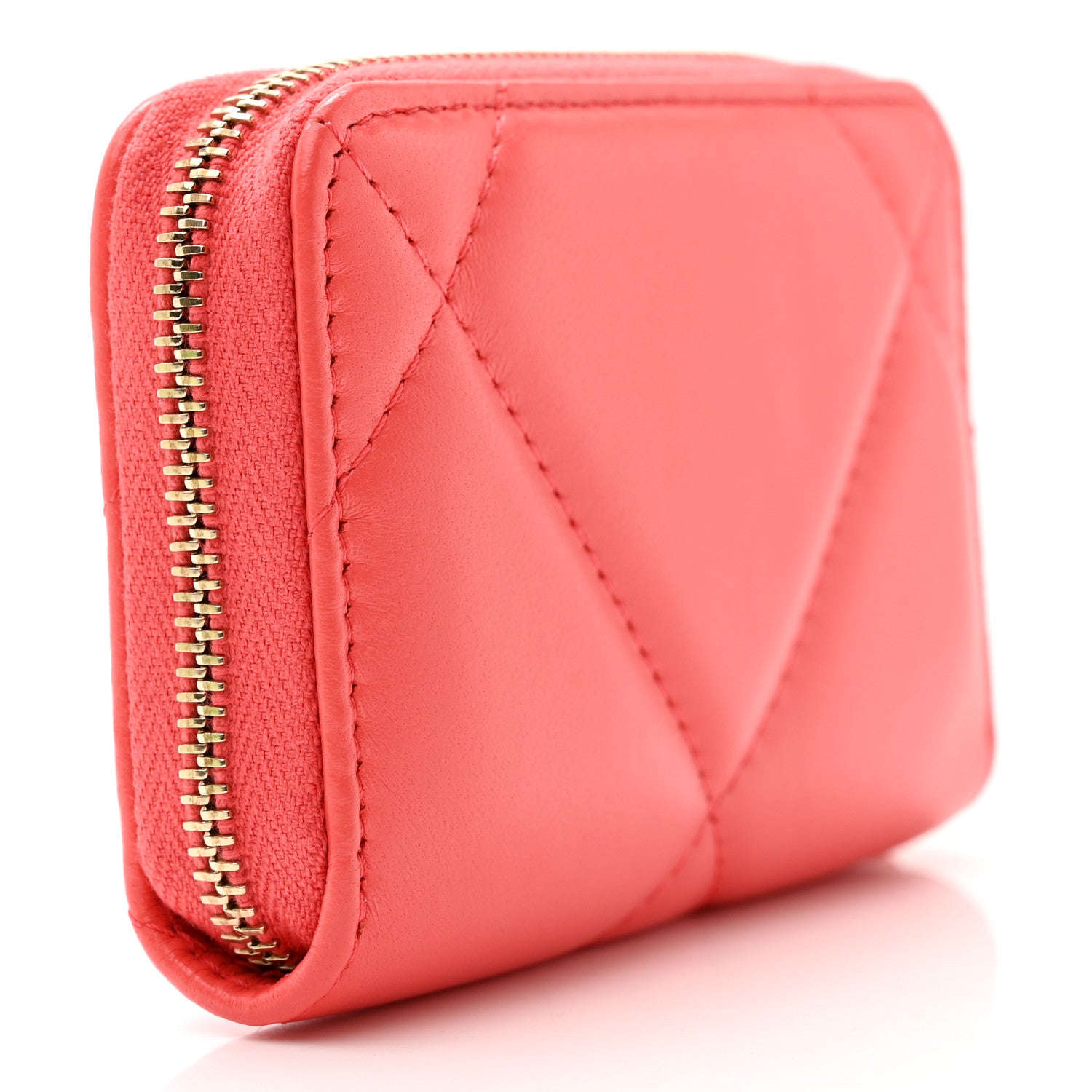 Chanel Lambskin Quilted Chanel 19 Zip Around Coin Purse Wallet Coral 3 of 8