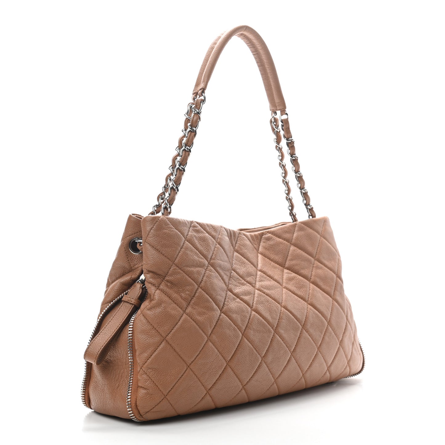 Caviar Quilted Expandable Zip Shoulder Bag Beige