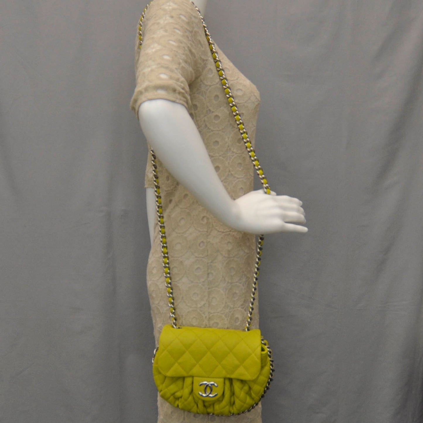 Washed Lambskin Mini Chain Around Messenger Neon Yellow 12C