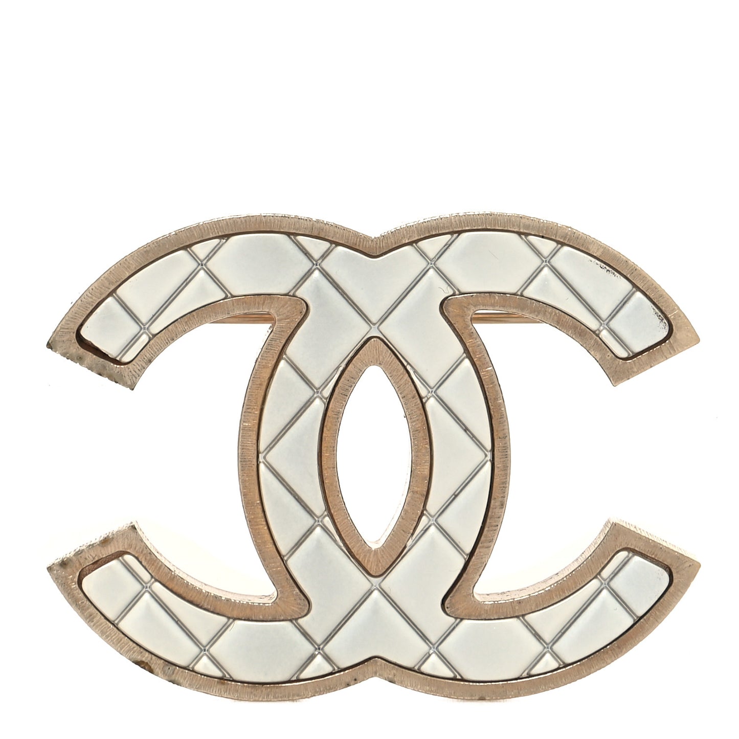Metal Quilted CC Brooch Silver Gold