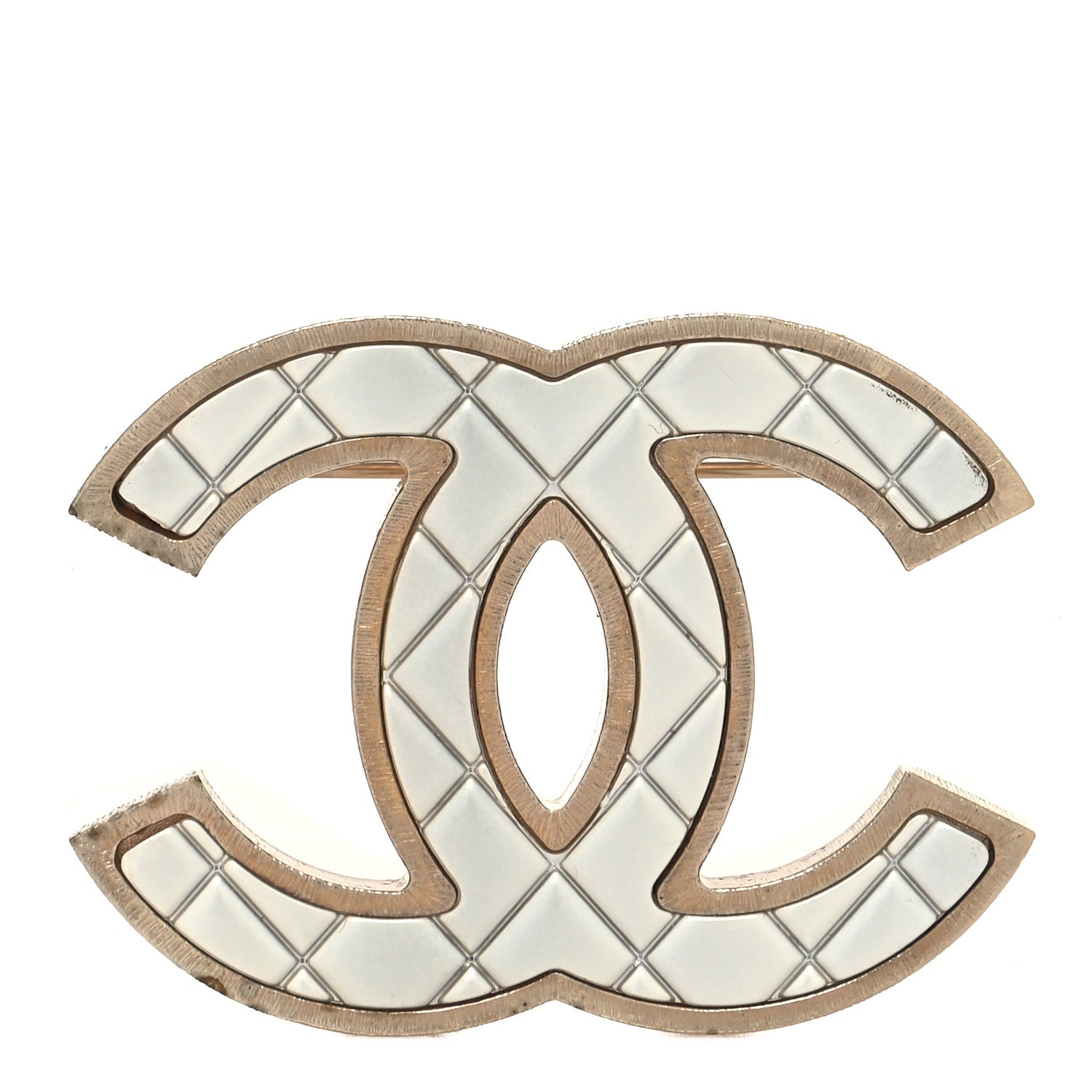 Chanel Metal Quilted CC Brooch Silver Gold 2 of 4