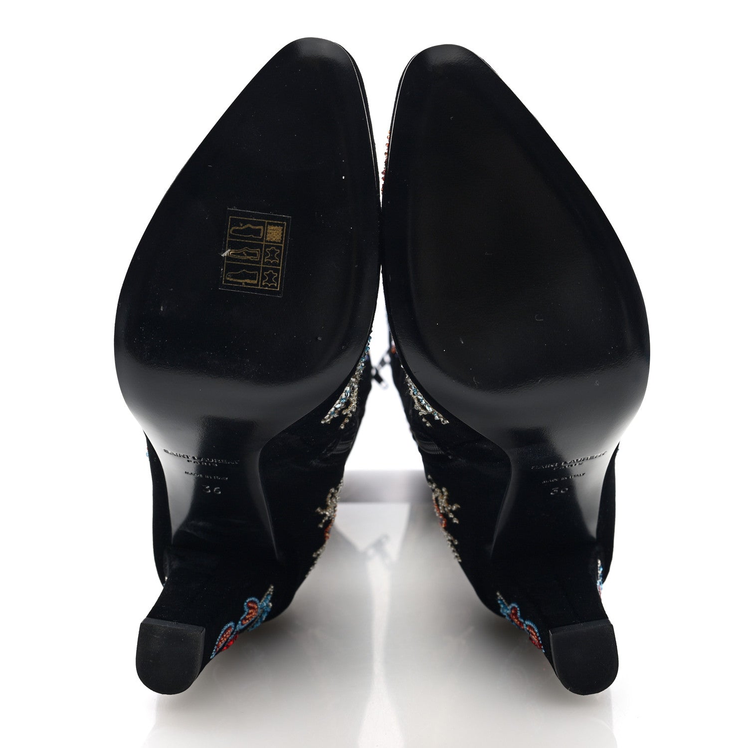Saint Laurent Velvet Embroidered Claire Boots 36 Black 6 of 9