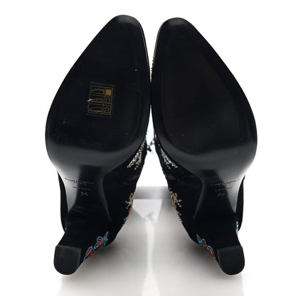 Saint Laurent Velvet Embroidered Claire Boots 36 Black 6 of 9
