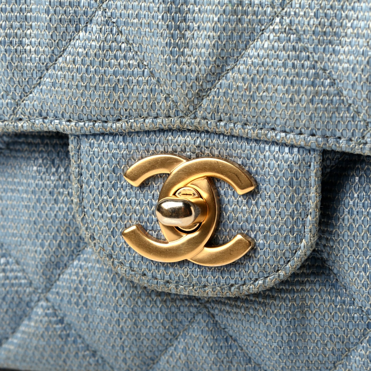 Tweed Quilted Small Double Flap Blue