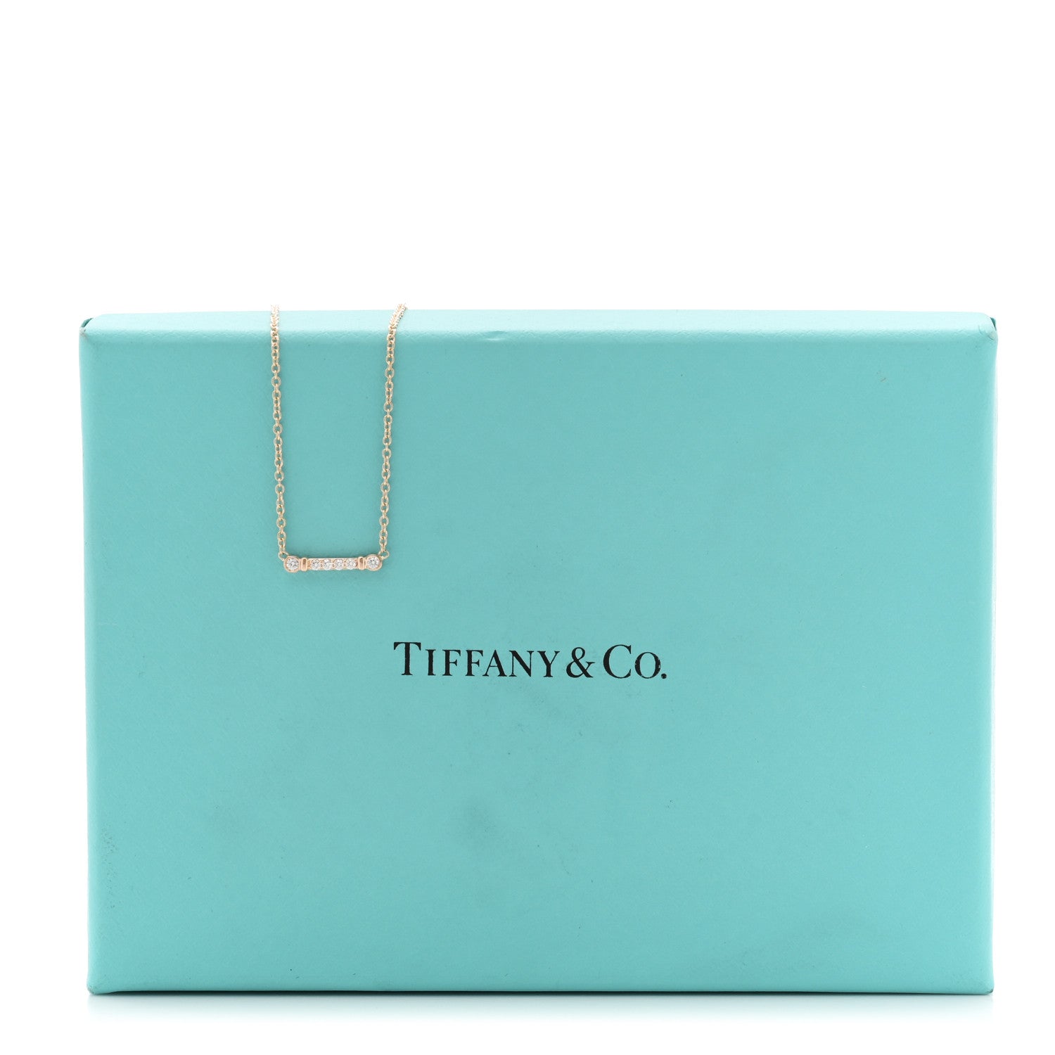 Tiffany 18K Rose Gold Diamond Fleur de Lis Key Bar Pendant Necklace 6 of 6