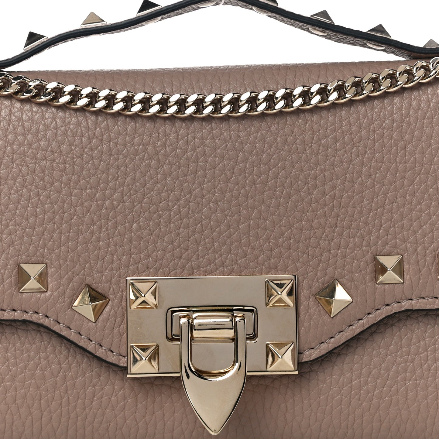 Pebbled Calfskin Rockstud Flip Lock Wallet On Chain Poudre